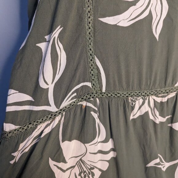 Angie Floral Green Tie Front Short Sleeve Kimono Cardigan Cover Up Tropical 1X - Picture 5 of 8